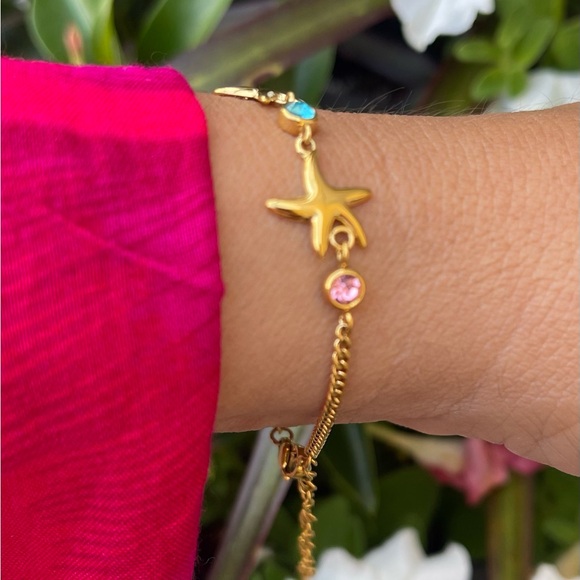 Gold Starfish Bracelet with Gemstones - Picture 6 of 7